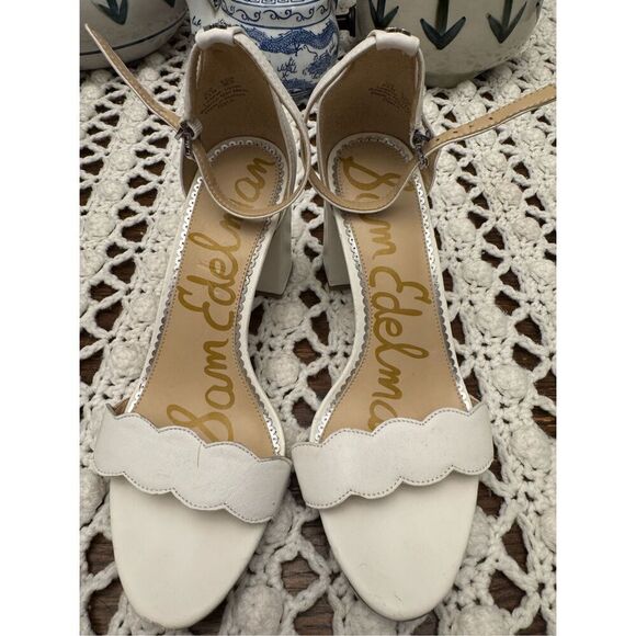 Sam Edelman white 3 inches heel sandal size 8.5 leather upper and balance man ma - Picture 1 of 9